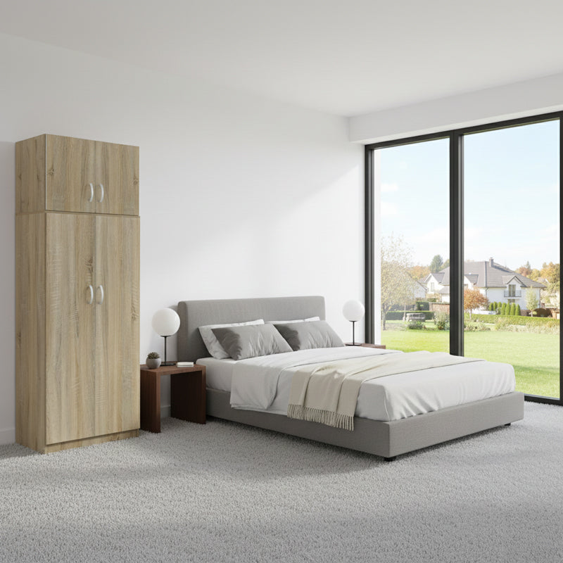 Two-door wardrobe with loft Athos in oak color 80x42x240cm
