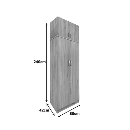 Two-door wardrobe with loft Athos in oak color 80x42x240cm