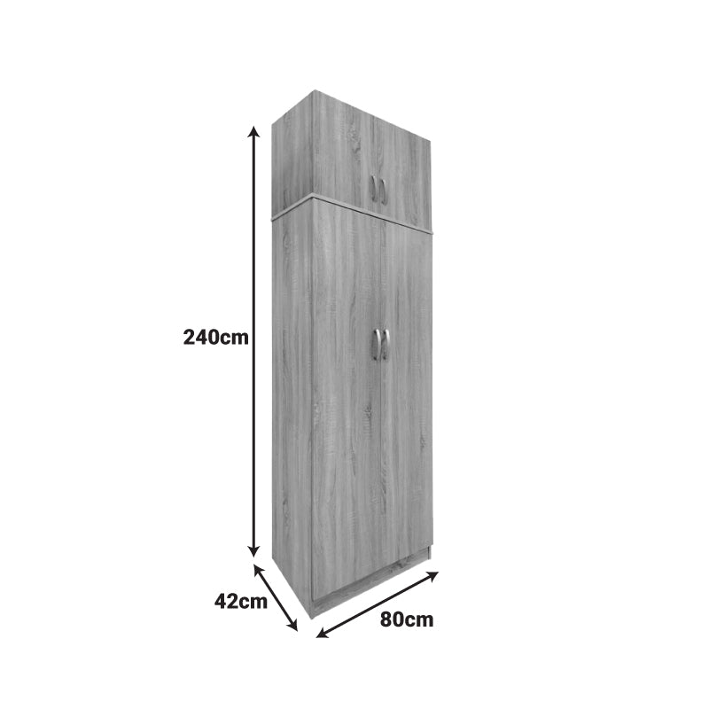 Two-door wardrobe with loft Athos in wenge color 80x42x240cm