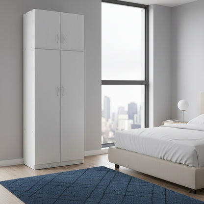 Two-door wardrobe with loft Athos in white color 80x42x240cm