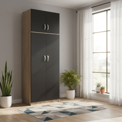 Two-door wardrobe with loft Athos in sonoma-dark grey color 80x42x240cm