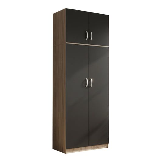 Two-door wardrobe with loft Athos in sonoma-dark grey color 80x42x240cm