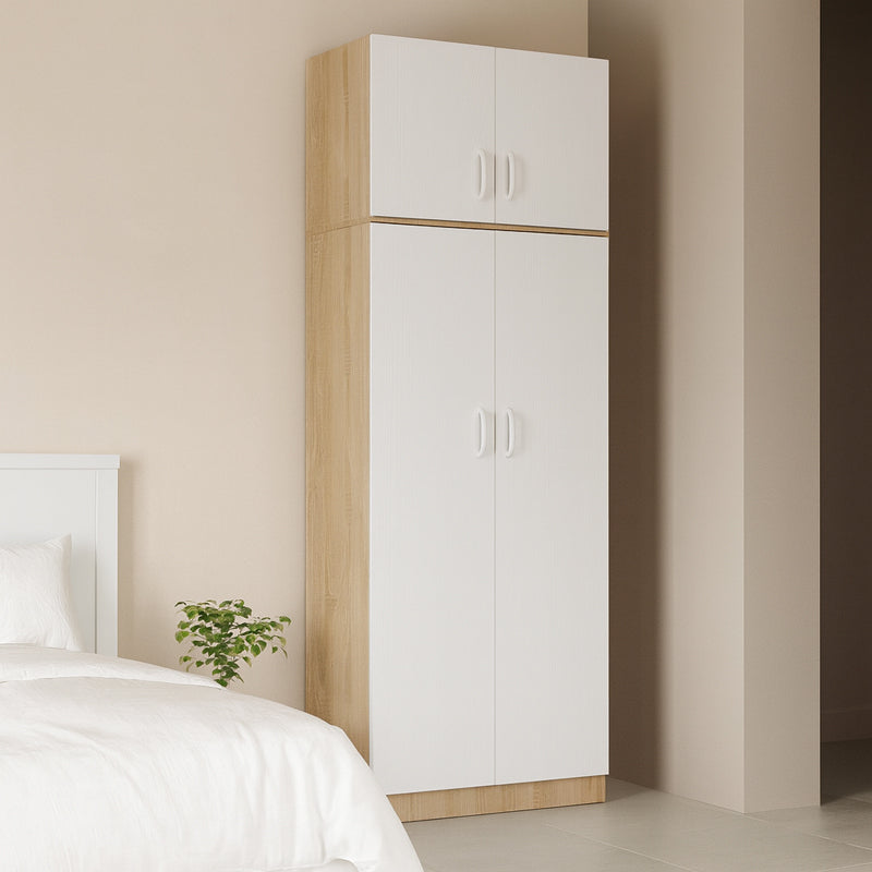Two-door wardrobe with loft Athos in sonoma-white color 80x42x240cm