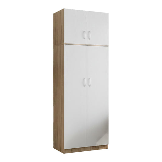 Two-door wardrobe with loft Athos in sonoma-white color 80x42x240cm