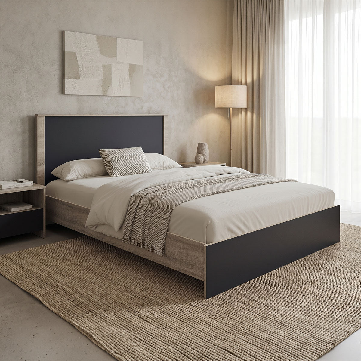 Athos bed in sonoma-anthracite shade 140x200 cm