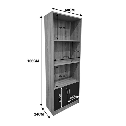 Tekaro bookcase sonoma-anthracite 60x29x166cm