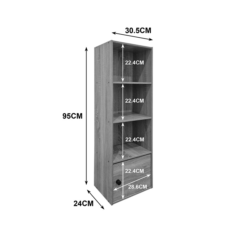 Lenobia column bookcase with cabinet sonoma 30.5x24x95cm