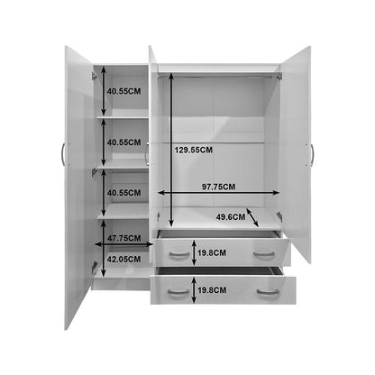 Three-leaf wardrobe with 2 drawers Alvia pakoworld white 150x51x180cm