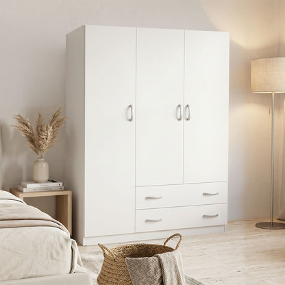 Three-leaf wardrobe with 2 drawers Alvia pakoworld white 150x51x180cm
