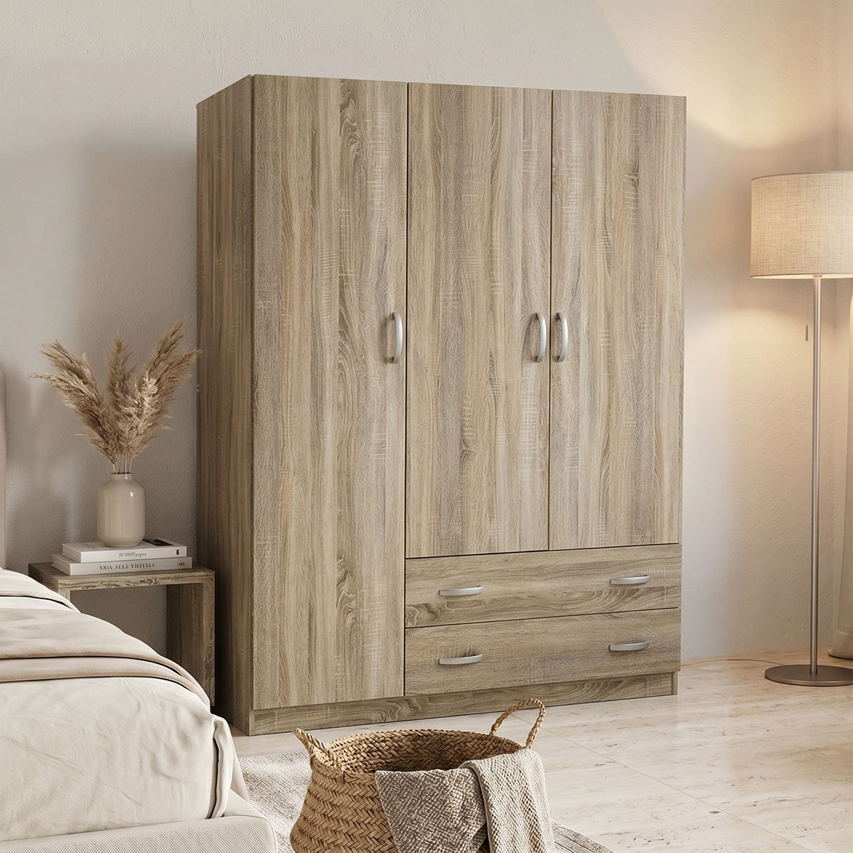 Three-leaf wardrobe with 2 drawers Alvia pakoworld sonoma 150x51x180cm