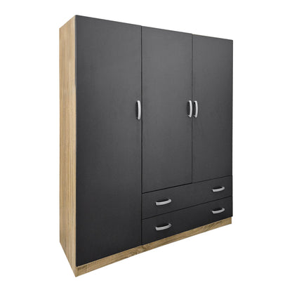 Three-leaf wardrobe with 2 drawers Alvia pakoworld sonoma-anthracite 150x51x180cm