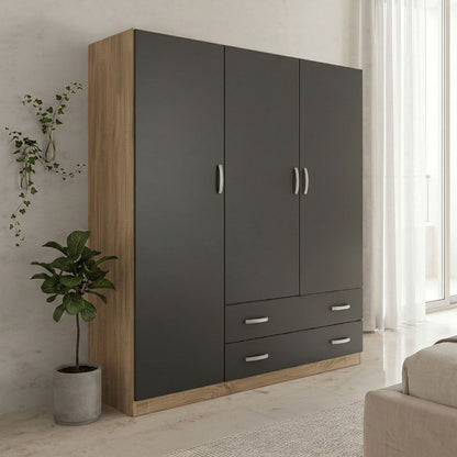 Three-leaf wardrobe with 2 drawers Alvia pakoworld sonoma-anthracite 150x51x180cm
