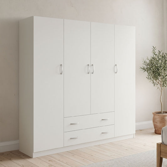 Four-leaf wardrobe with 2 drawers Alvia white 200x51x180cm