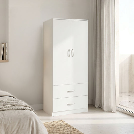Double-leaf wardrobe with 2 drawers Alvia white 80x51.5x180cm