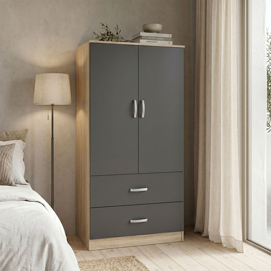 Double-leaf wardrobe with 2 drawers Alvia sonoma-anthracite 80x51.5x180cm