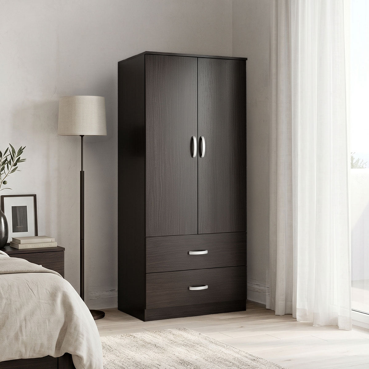 Double-leaf wardrobe with 2 drawers Alvia wenge 80x51.5x180cm