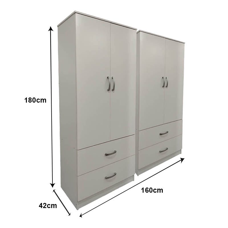 Four-leaf wardrobe with drawers Athos pakoworld white 160x42x180cm