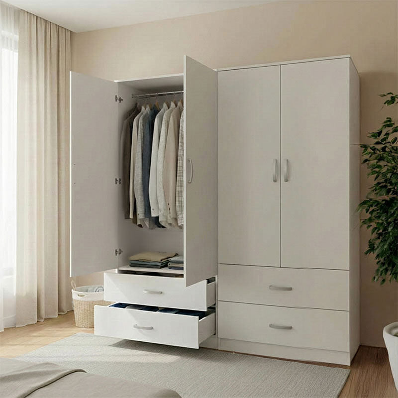 Four-leaf wardrobe with drawers Athos pakoworld white 160x42x180cm