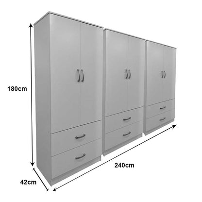 Six-leaf wardrobe with drawers Athos pakoworld white 240x42x180cm