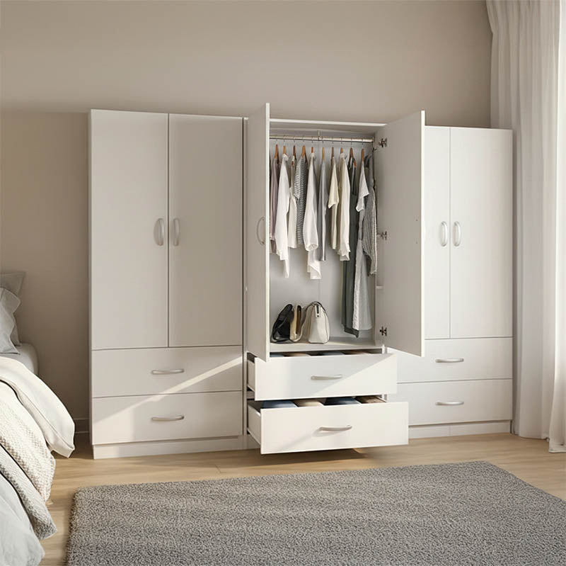 Six-leaf wardrobe with drawers Athos pakoworld white 240x42x180cm