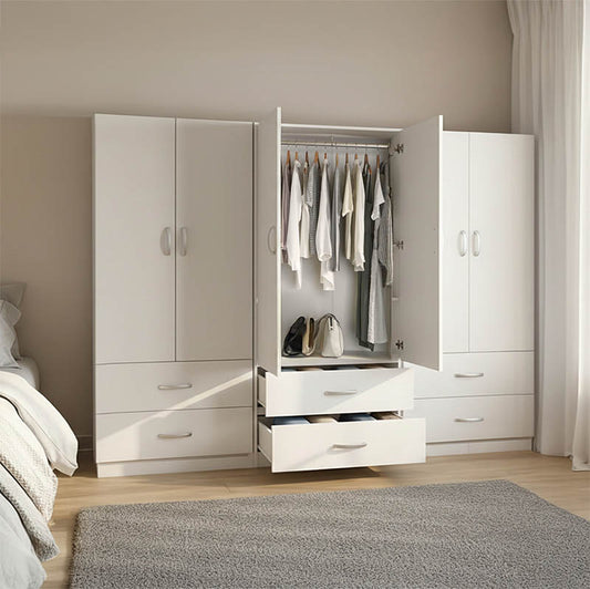 Six-leaf wardrobe with drawers Athos white 240x42x180cm