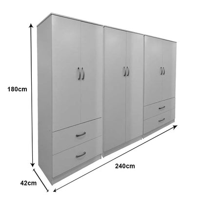 Athos six-door wardrobe white 240x42x180cm