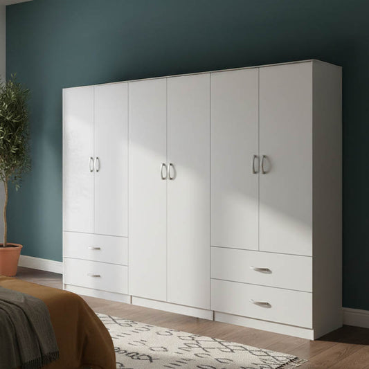 Athos six-door wardrobe white 240x42x180cm
