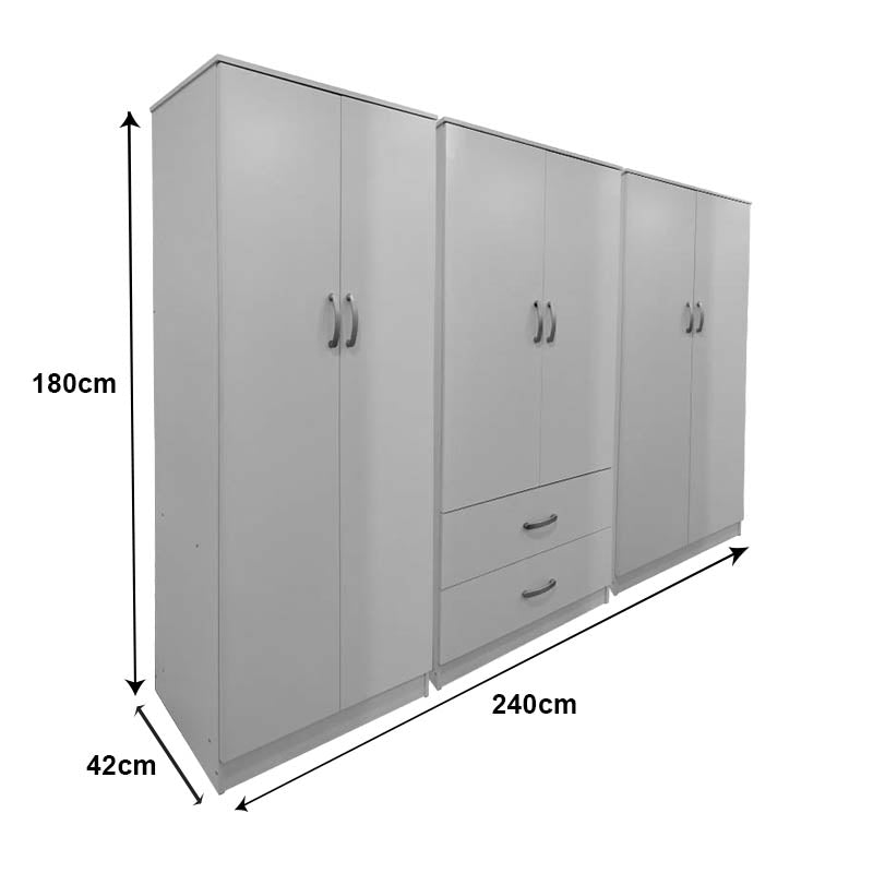 Athos I six-door wardrobe white 240x42x180cm
