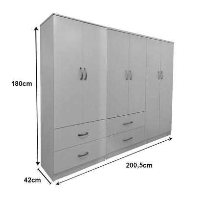 Athos pakoworld six-door wardrobe white 200.5x42x180cm