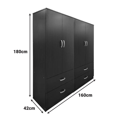Four-leaf wardrobe with drawers Athos pakoworld wenge 160x42x180cm