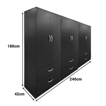 Athos pakoworld six-door wardrobe with drawers wenge 240x42x180cm