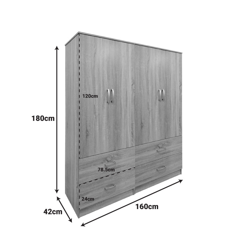 Four-door wardrobe with drawers Athos pakoworld sonoma 160x42x180cm