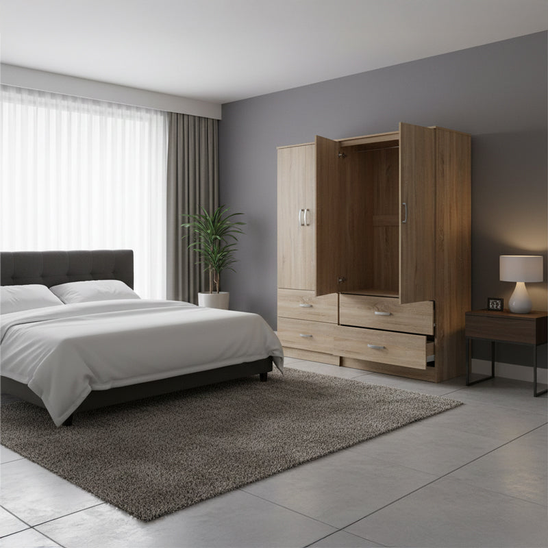 Four-door wardrobe with drawers Athos pakoworld sonoma 160x42x180cm