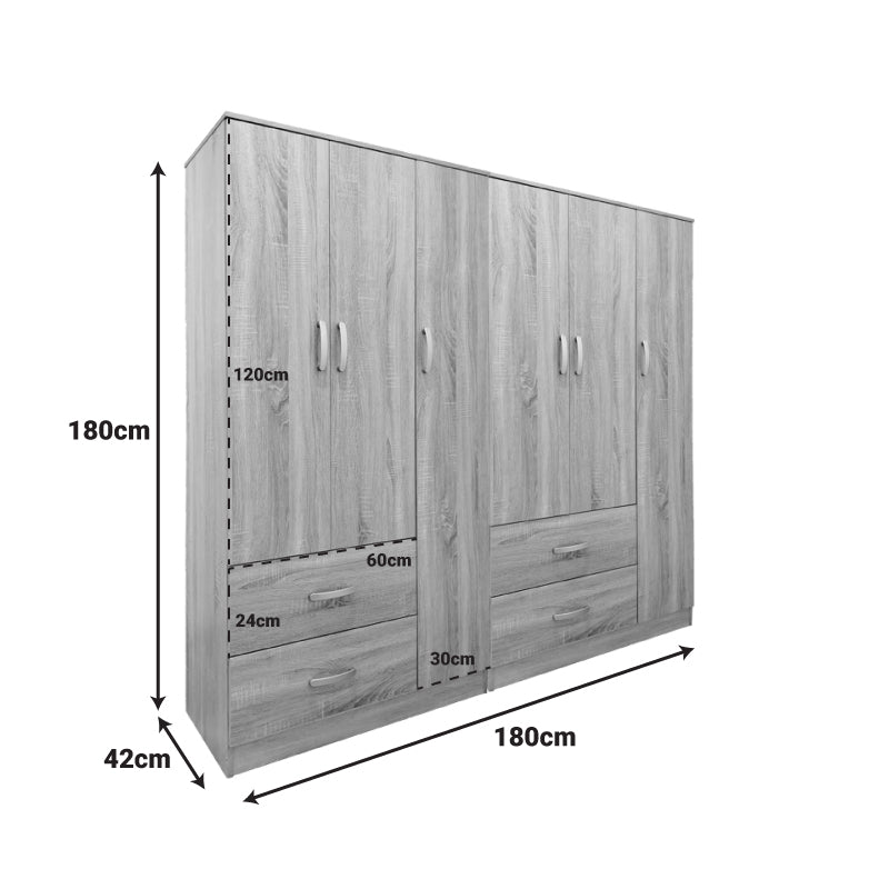 Athos pakoworld six-door wardrobe sonoma 180x42x180cm
