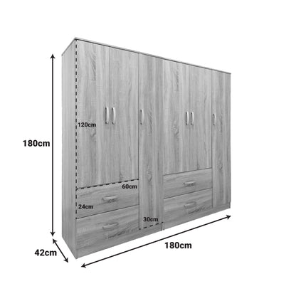 Athos pakoworld six-door wardrobe sonoma 180x42x180cm