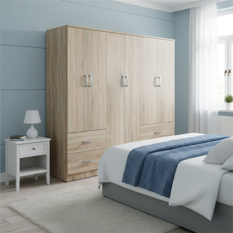 Athos pakoworld six-door wardrobe sonoma 200.5x42x180cm