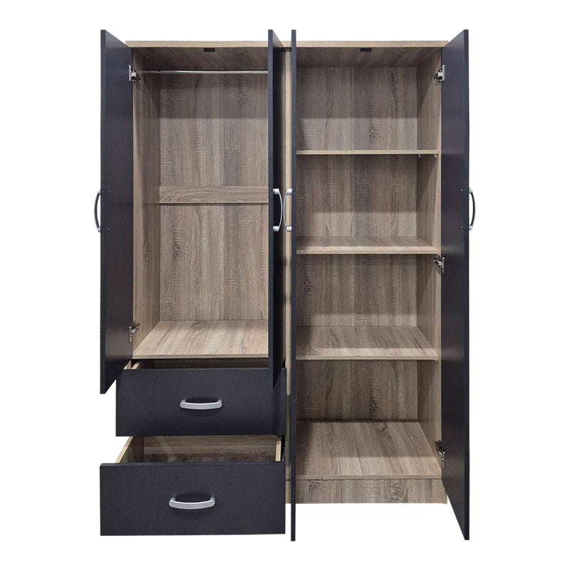 Four-door wardrobe with 2 drawers Athos anthracite-sonoma 120.5x42x181cm