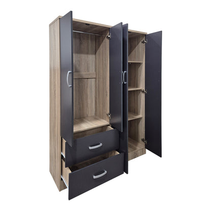 Four-door wardrobe with 2 drawers Athos anthracite-sonoma 120.5x42x181cm