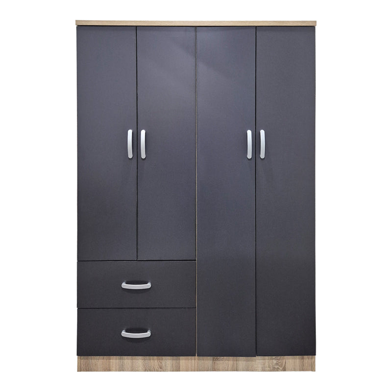 Four-door wardrobe with 2 drawers Athos anthracite-sonoma 120.5x42x181cm