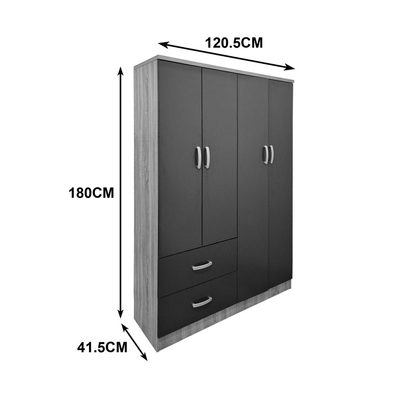 Four-door wardrobe with 2 drawers Athos anthracite-sonoma 120.5x42x181cm