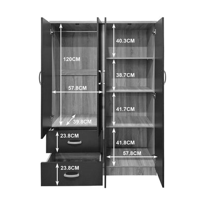 Four-door wardrobe with 2 drawers Athos anthracite-sonoma 120.5x42x181cm