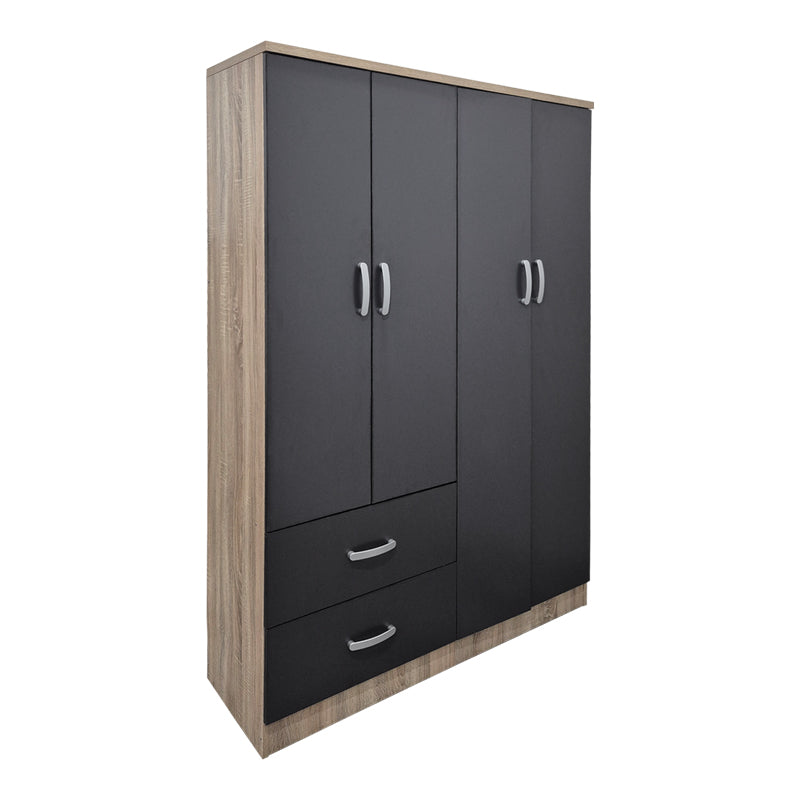 Four-door wardrobe with 2 drawers Athos anthracite-sonoma 120.5x42x181cm