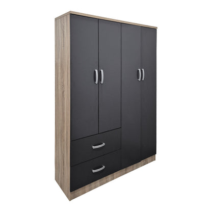 Four-door wardrobe with 2 drawers Athos anthracite-sonoma 120.5x42x181cm