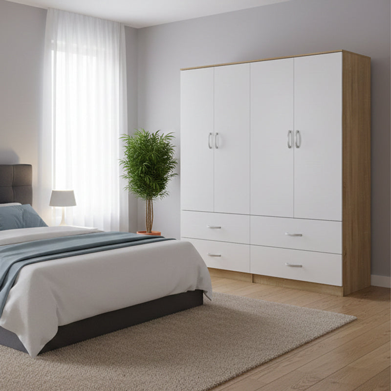 Four-leaf wardrobe with drawers Athos pakoworld sonoma-white 160x42x180cm