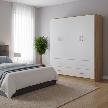 Four-leaf wardrobe with drawers Athos pakoworld sonoma-white 160x42x180cm