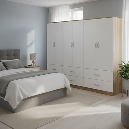 Six-leaf wardrobe with drawers Athos pakoworld sonoma-white 240x42x180cm