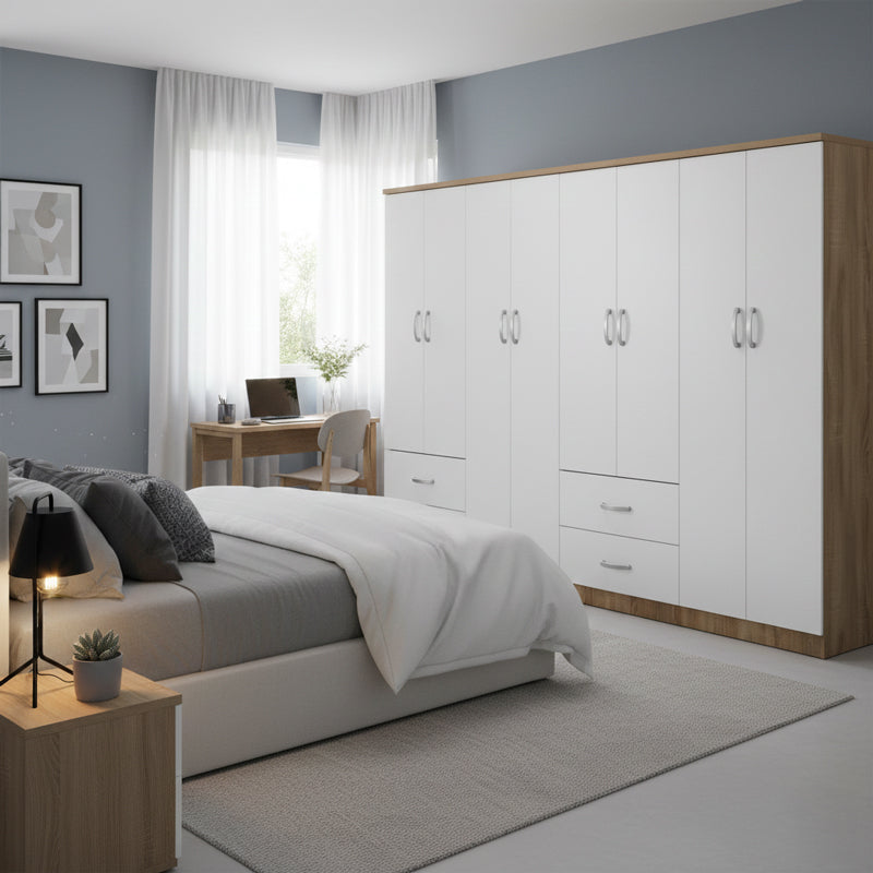 Athos pakoworld eight-door wardrobe sonoma-white 241x42x181cm