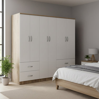 Athos pakoworld six-door wardrobe sonoma-white 200.5x42x180cm