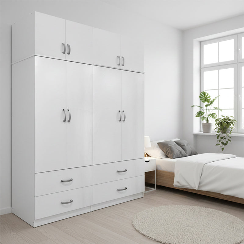 Four-leaf wardrobe with drawers and loft Athos pakoworld white 160x42x240cm