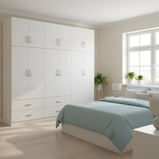 Athos six-door wardrobe with loft, white, 240x42x240cm